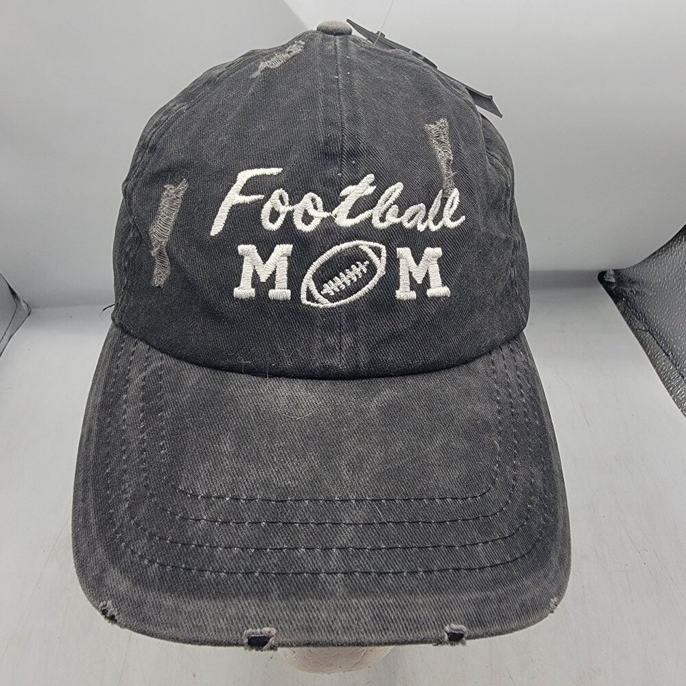 Football Mom Distressed Hat Cap David & Young Black Cotton Adjustable Casual